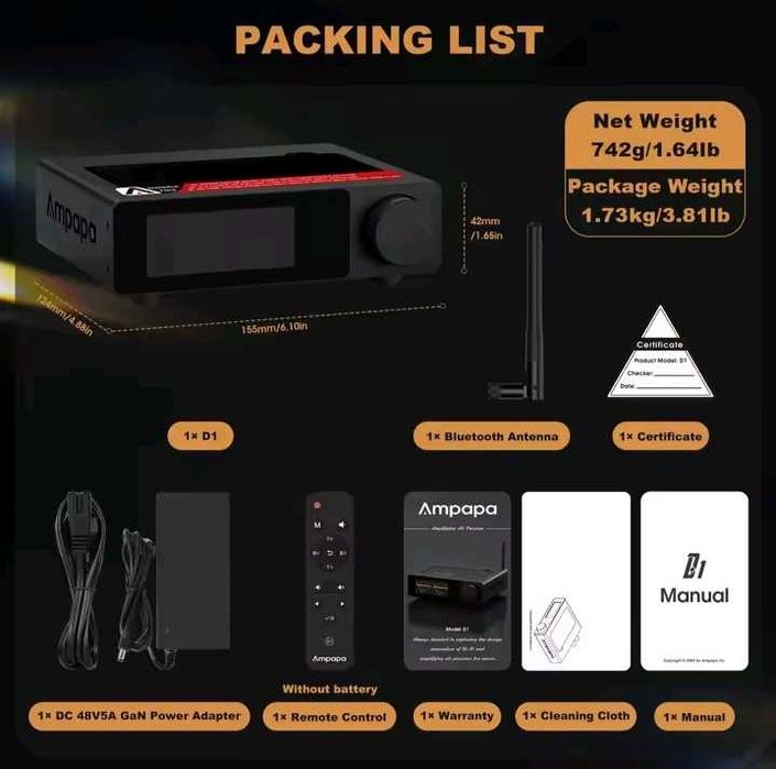 Ampapa D1 Hi-Fi підсилювач з HPF фільтром Bluetooth 5.2