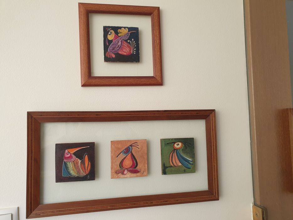 Quadros com pássaros pintados a óleo
