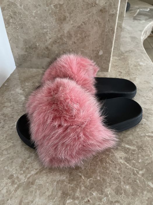 Klapki Futro Naturalne Fur 39 40 różowe czarne