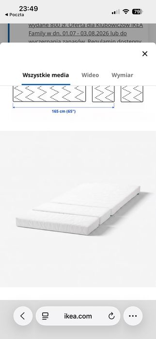 Materac składany Ikea Vimsig 80x140 - 80 x 200