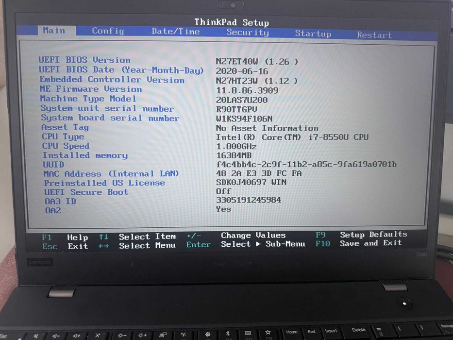 Lenovo ThinkPad T580 – i7 8ª Gen. | 16GB RAM | 1TB SSD |