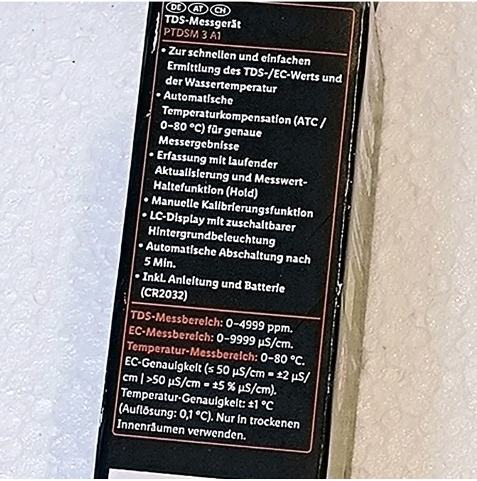 Parkside TDS & EC Meter Aparelho Teste Qualidade da Água PTDSM 3 A1