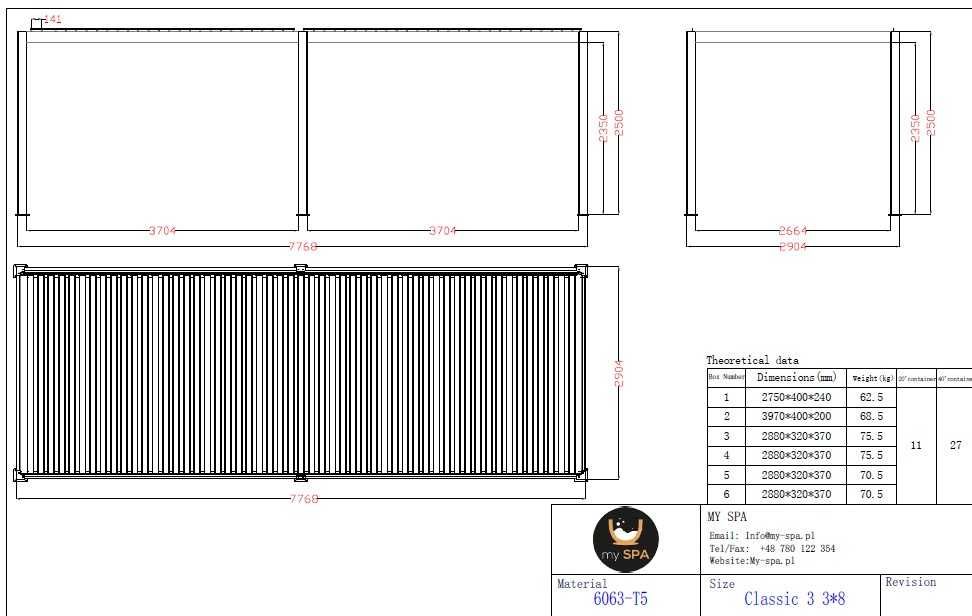Pergola Ogrodowa Aluminiowa 3×8 PRESTIGE