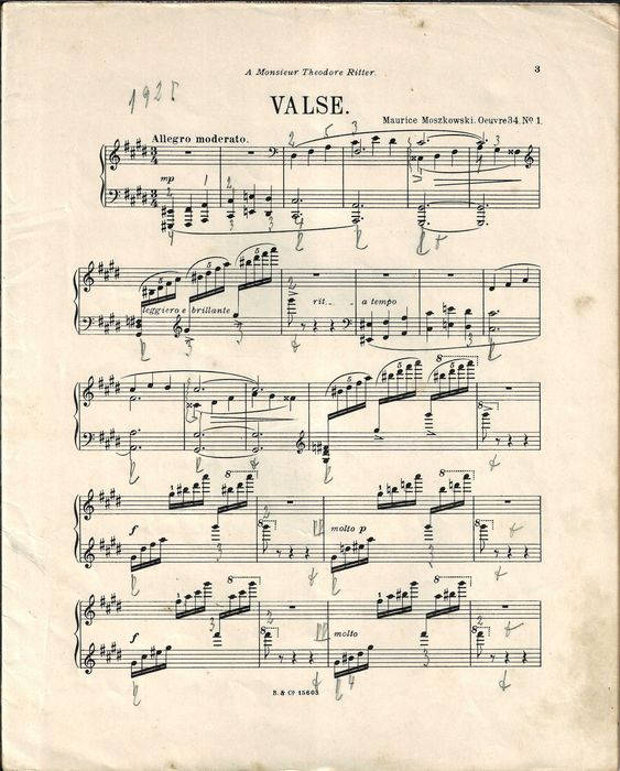 PIANO: Partitura "Easy Edition" da Valsa op.34 de M. Moszkowsky - Carimbo Sassetti