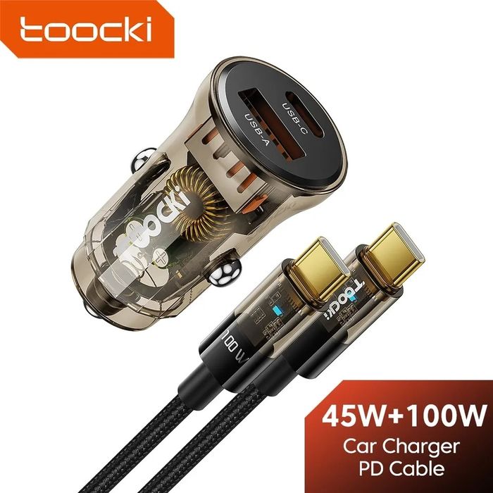 Szybka Ładowarka Samochodowa PD 45W / QC3.0 USB-C + KABEL USB-C TYPE-C