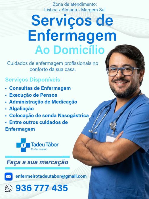 Enfermeiro ao domicílio/Pensos, medicação, enfermagem-Lisboa / Almada