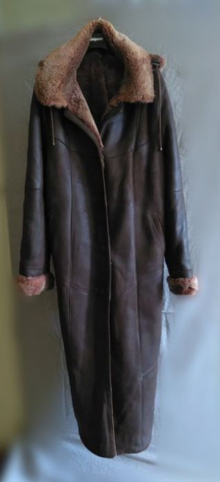 Длинное коричневое пальто дублёнка, размер XXXL