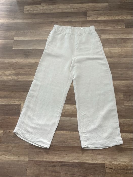 Lniane beżowe spodnie H&M S/36