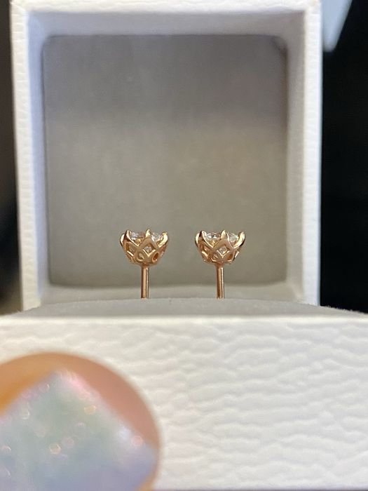 Срібні сережки з діамантами муасанітами 0.5 ct+0.5 ct, позолота 14 К( золото 585 проби, рожеве золото). Сертифікат!