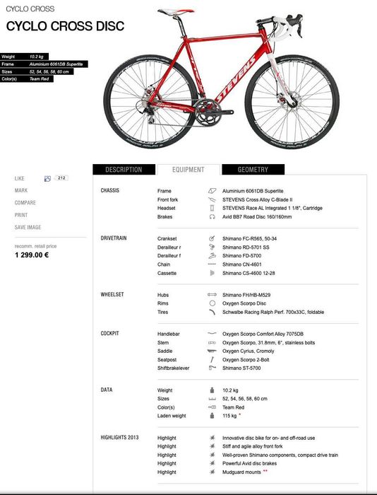 Rower przełajowy / gravel STEVENS Cyclocross Disc 23” 58cm pęknięta rama