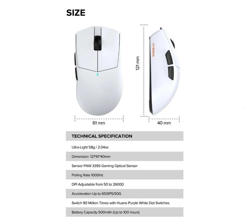 Нова бездротова ігрова мишка Kysona M511 white PAW3395