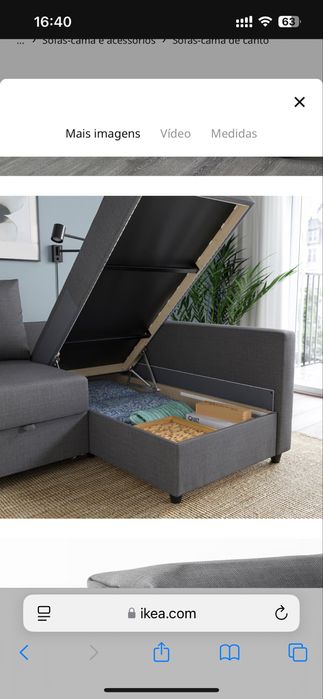 FRIHETEN Sofá-cama de canto c/arrumação, Skiftebo cinz esc.