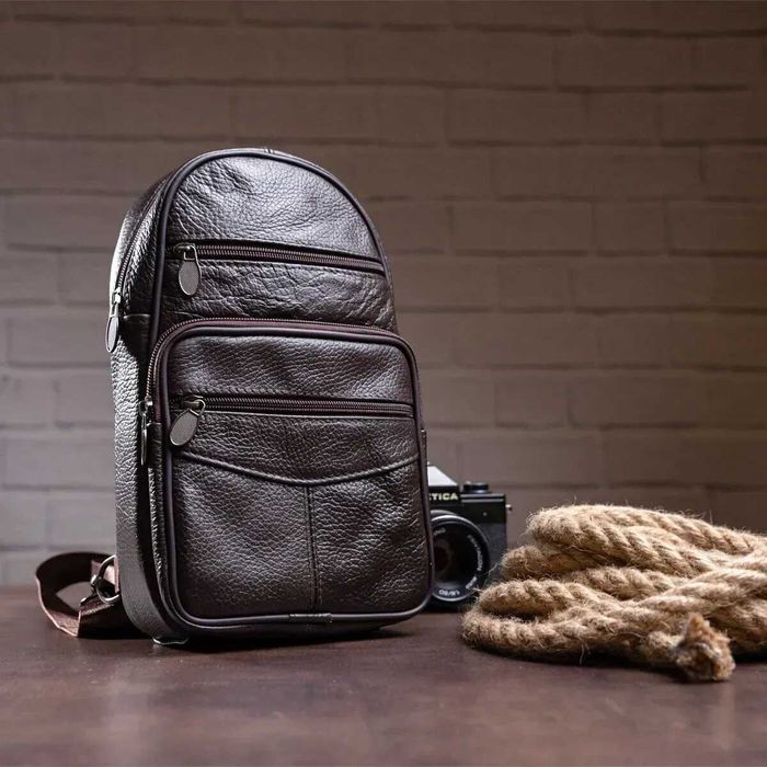 Стильна чоловіча шкіряна сумка, коричнева з натуральної шкіри, Польща