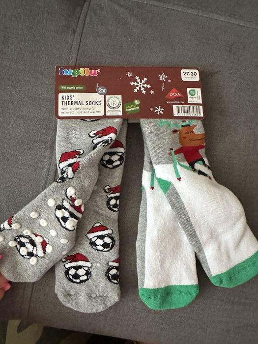 Termiczne skarpetki dla chłopca 2 pary renifer piłka nożna nowe