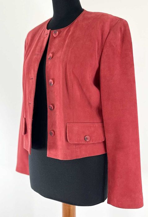 Komplet żakiet i spódnica skórzany miękki Alba Moda Millano R 38