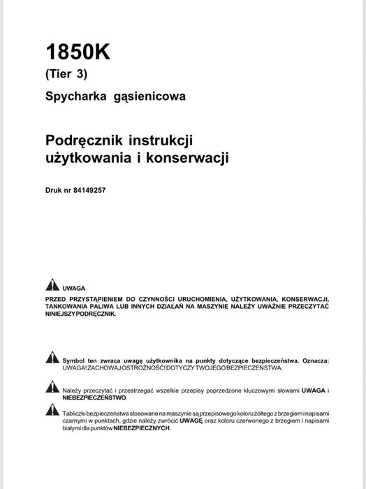 Case 1850K spycharka gąsienicowa instrukcja DTR dla operatora UDT PL