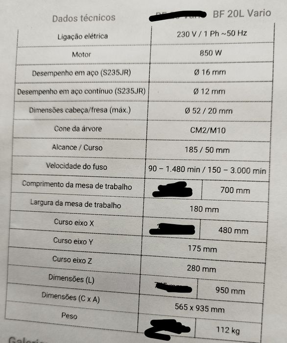 Fresadora Optimum BF 20 VL