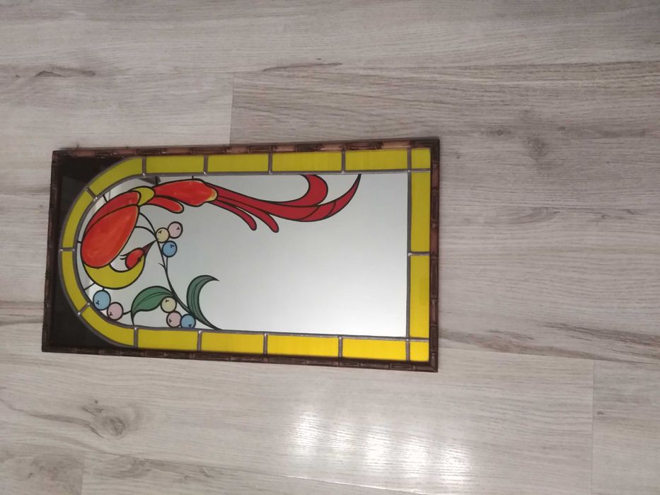 angielskie lustro z witrażem metodą tiffaniego- unikat, rękodzieło