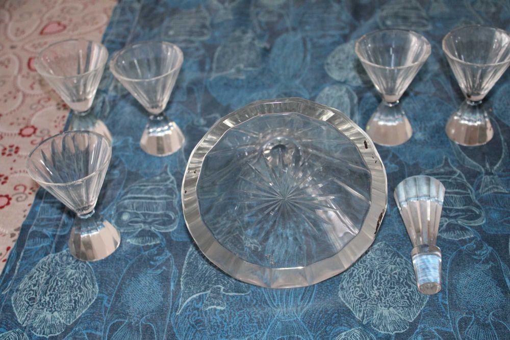 Conjunto de Garrafa e 5 copos cristal, arte Nova beleza e raridade