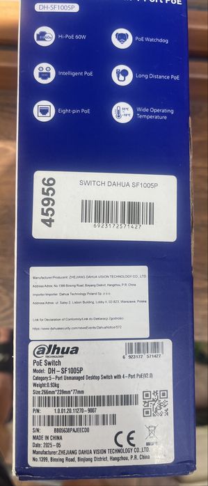 Switch Dahua DH-SF1005P. 4 porty PoE. Nowy.