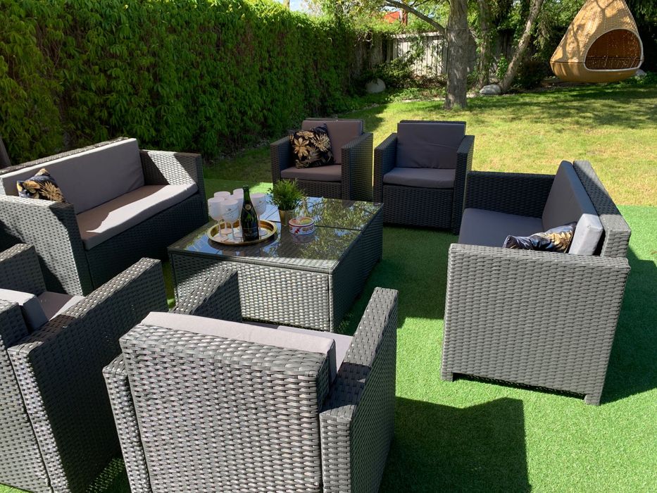 Nicea XXL zestaw technorattan szary sofa 4xfotel ława