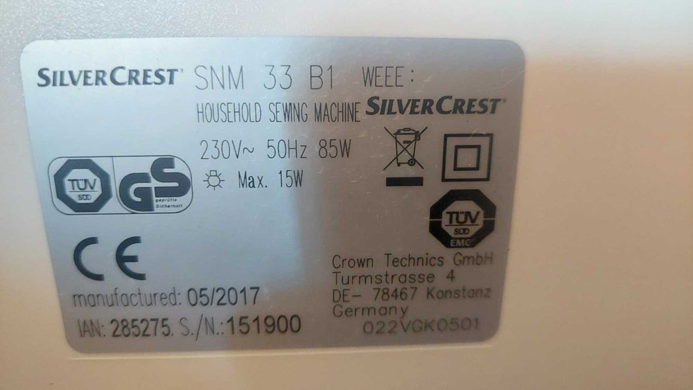 Máquina de Costura SilverCrest SNM 33 B1 – Como Nova (Robusta e Versátil)