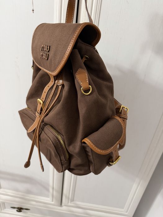 Plecak miu miu canvas and leather backpack cocoa brown