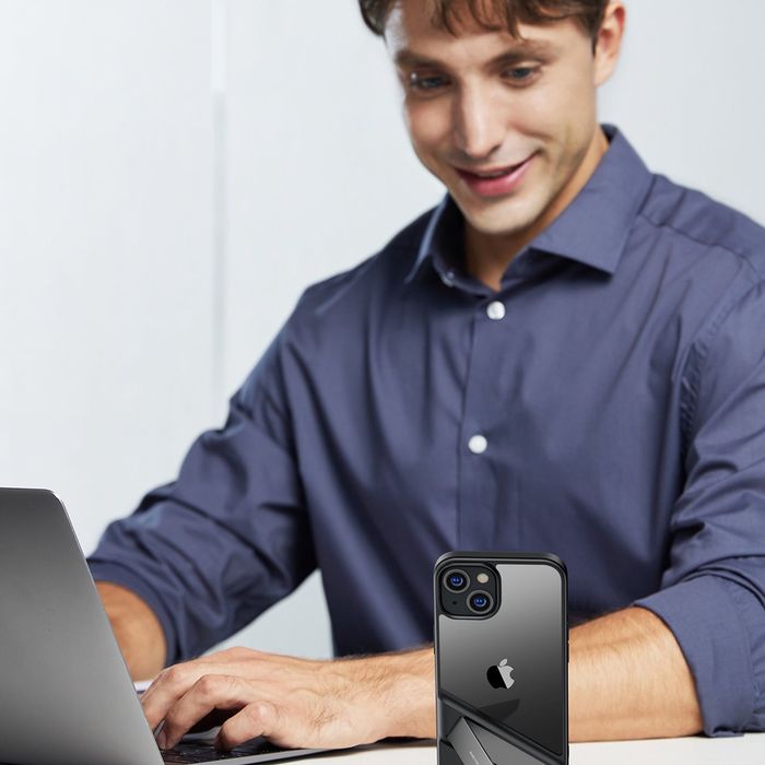 Sztywne etui z żelową ramką i wbudowaną podstawką do iphone 14 plus