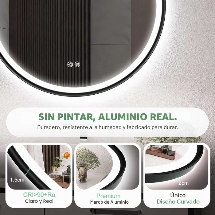 Espelho de Casa de Banho S'bagno com LED Redonda 80 cm