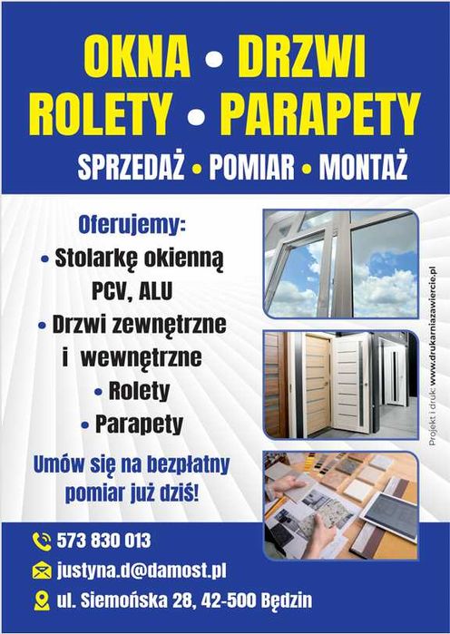 Montaż, Sprzedaż, Wymiana Okien, Drzwi, Rolety Bramy