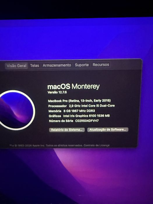 Porttatil Apple Macbook pro 13 a1502