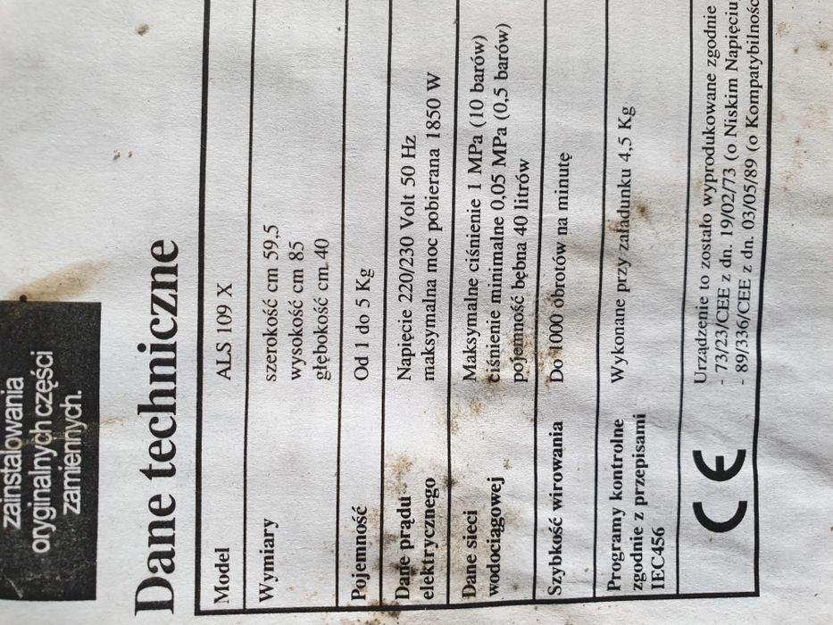 Pralka Ariston ALS109XEU sprzedam na części