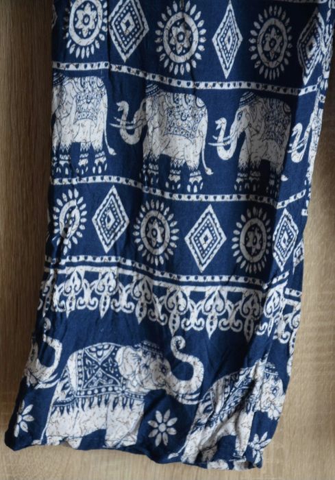 Damskie SPODNIE INDYJSKIE Haremki/Alladynki  wiskoza szafirowa słonie