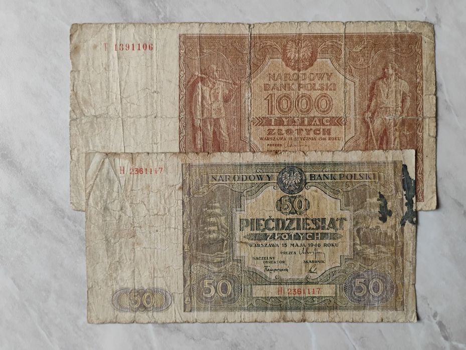 Banknoty Polska - 1000 i 50 zł z 1946 r.