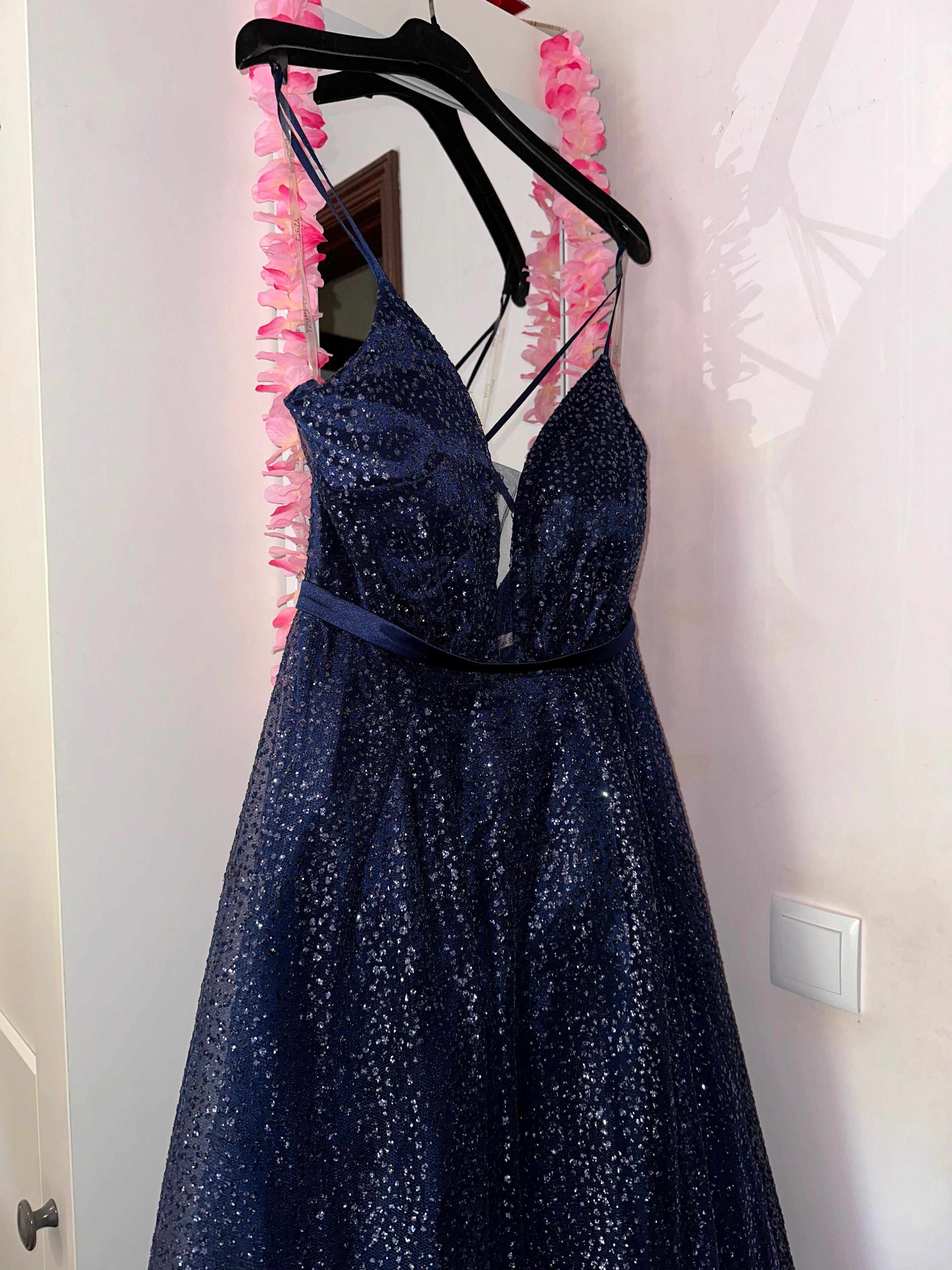 Vestido azul brilhante de gala/cerimónia Moita • OLX Portugal