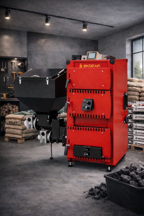 Kocioł Z Podajnikiem 19 kw do 180m2 Piec na Pellet Groszek i Drewno