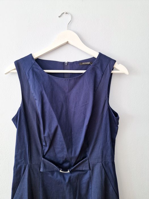 Granatowy komplet bawełniany żakiet i sukienka