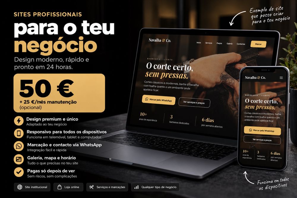 Site profissional para o seu negócio em 24h · 50€