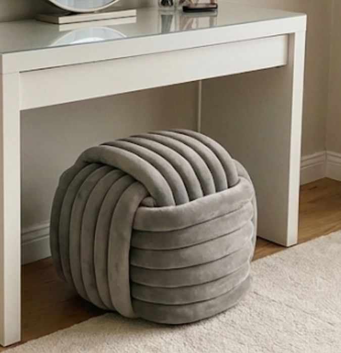 Pufa Siedzisko Do Toaletki Przedpokoju Welurowa Pleciona Puf Szara