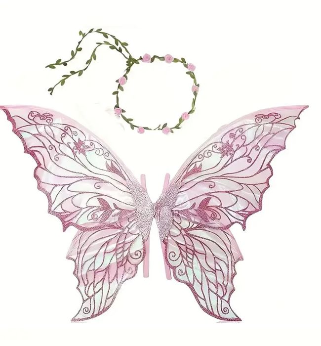 Strój przebranie kostium Motyl Motylek Wróżka wianek skrzydła różowy