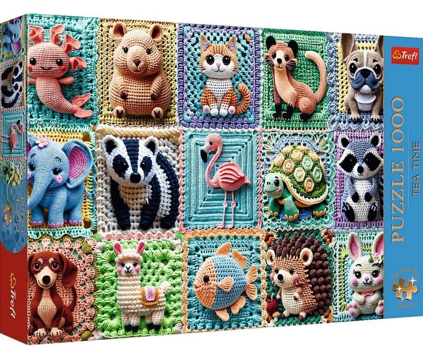 Puzzle 1000 Szydełkowe zwierzątka TREFL pudełko,