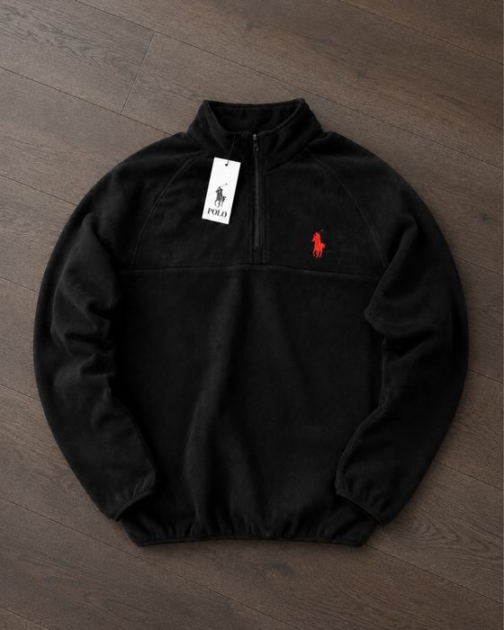 Фліска Polo Ralph Lauren чорна, тепла кофта з коміром-стійкою та блискавкою, S–3XL