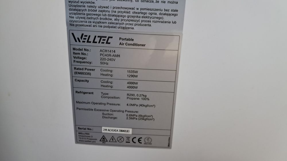 Klimatyzator przenosny WELLTEC ACH1414