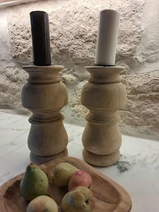 Candelabros porta velas madeira maciça