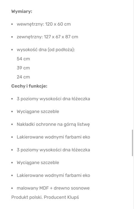 Łóżeczko dziecięce KLUPŚ NOAH