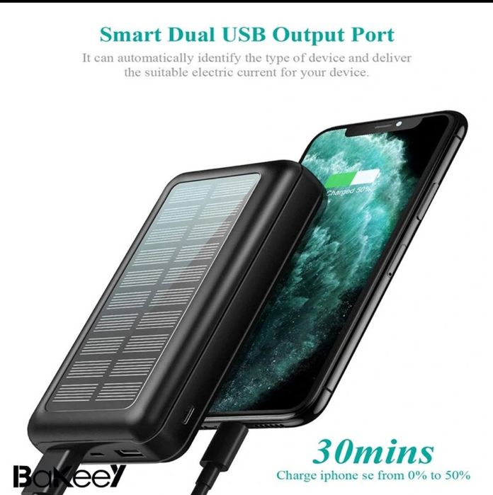 Powerbank Solar 30000mAh 3 saídas e 2 entradas NOVO