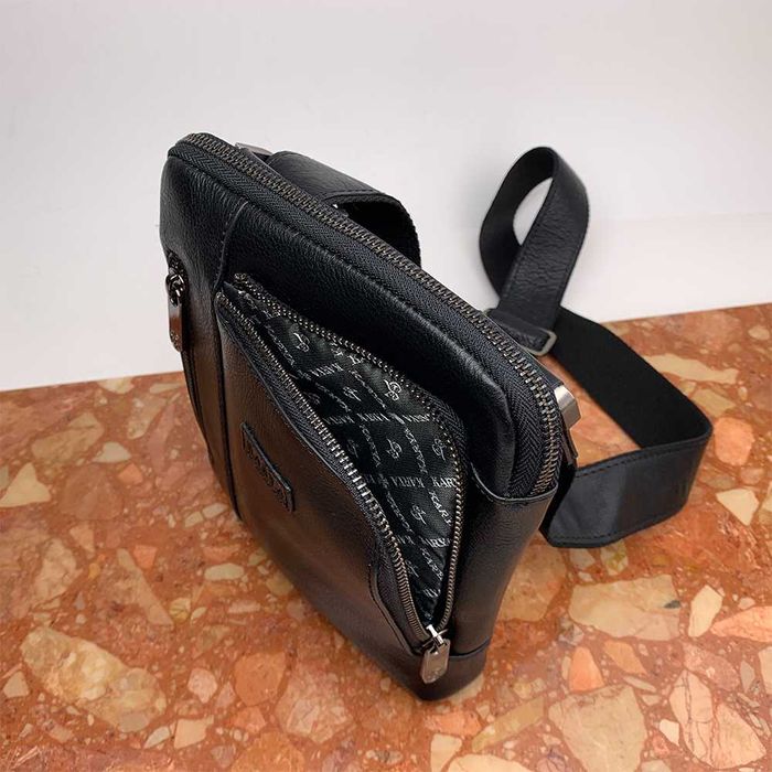 Сумка мужская кожаная на молнии планшет кросс боди Karya 0508 черная