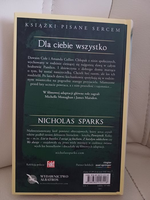 Książka " Dla Ciebie wszystko l" Nicholas Sparks
