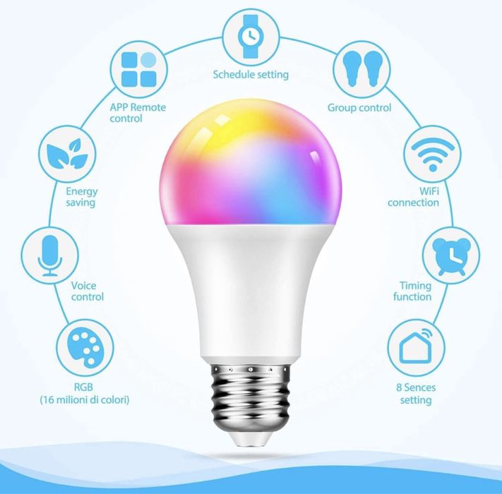 Lâmpada LED RGB WIFI E27 - Alexa/Google (NOVO)