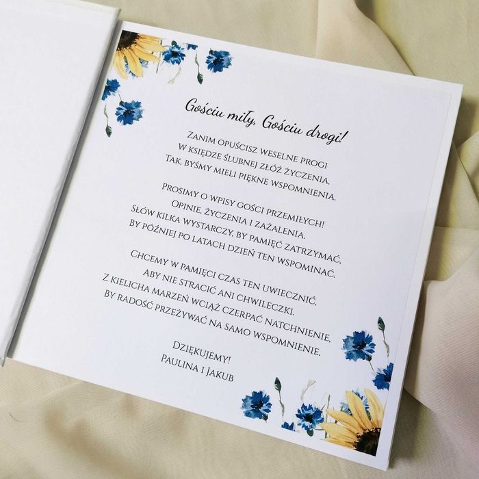 Piękna księga gości na wesele - chabry i słoneczniki